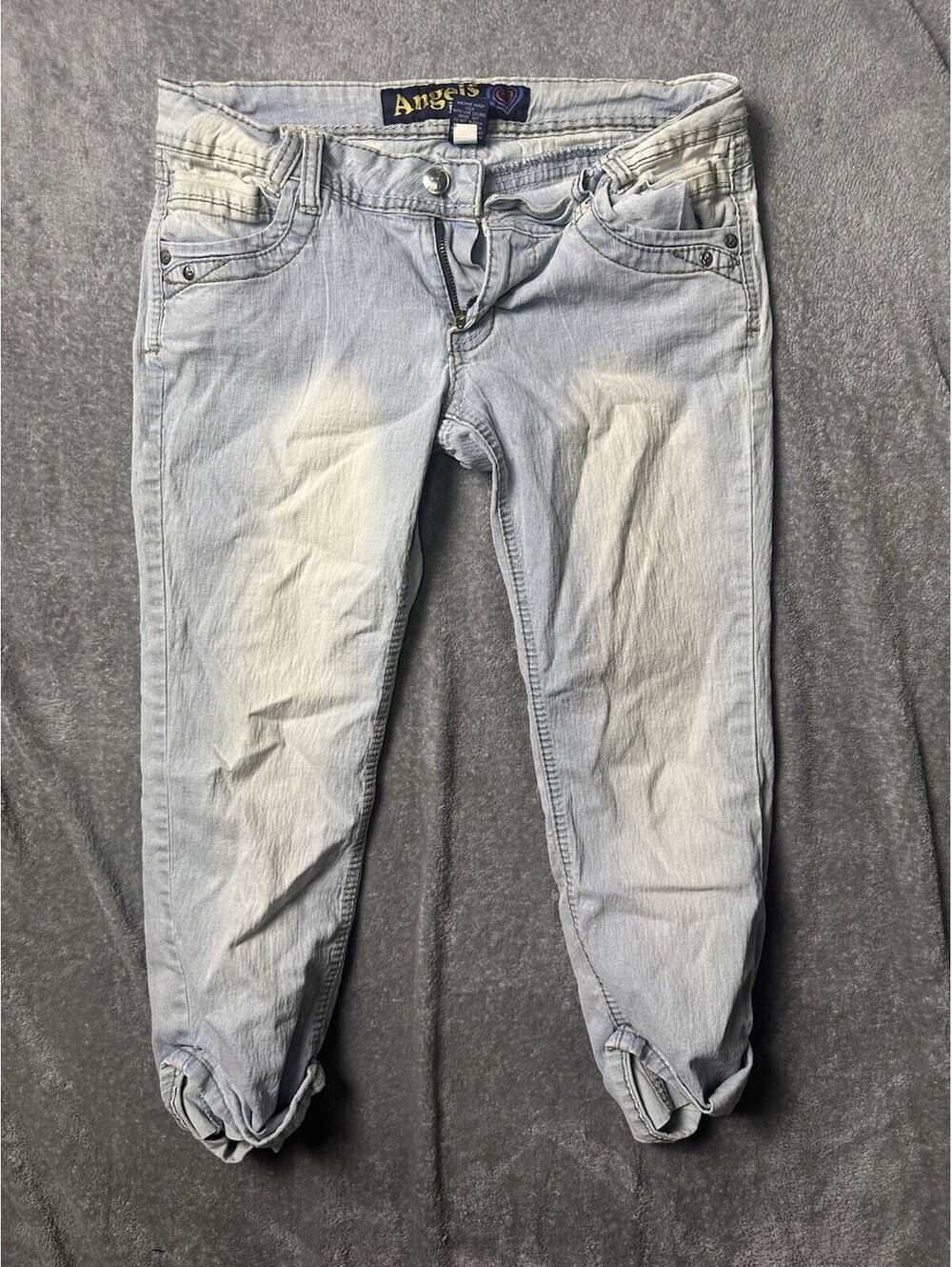Angels Jeans Womens Size 9 Light Wash Rhinestone Embroidered Y2K Bling Denim